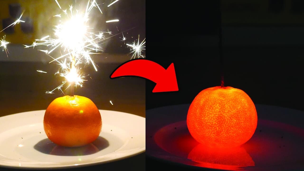 Glow in the Dark Experiment with an Orange and Sparkler