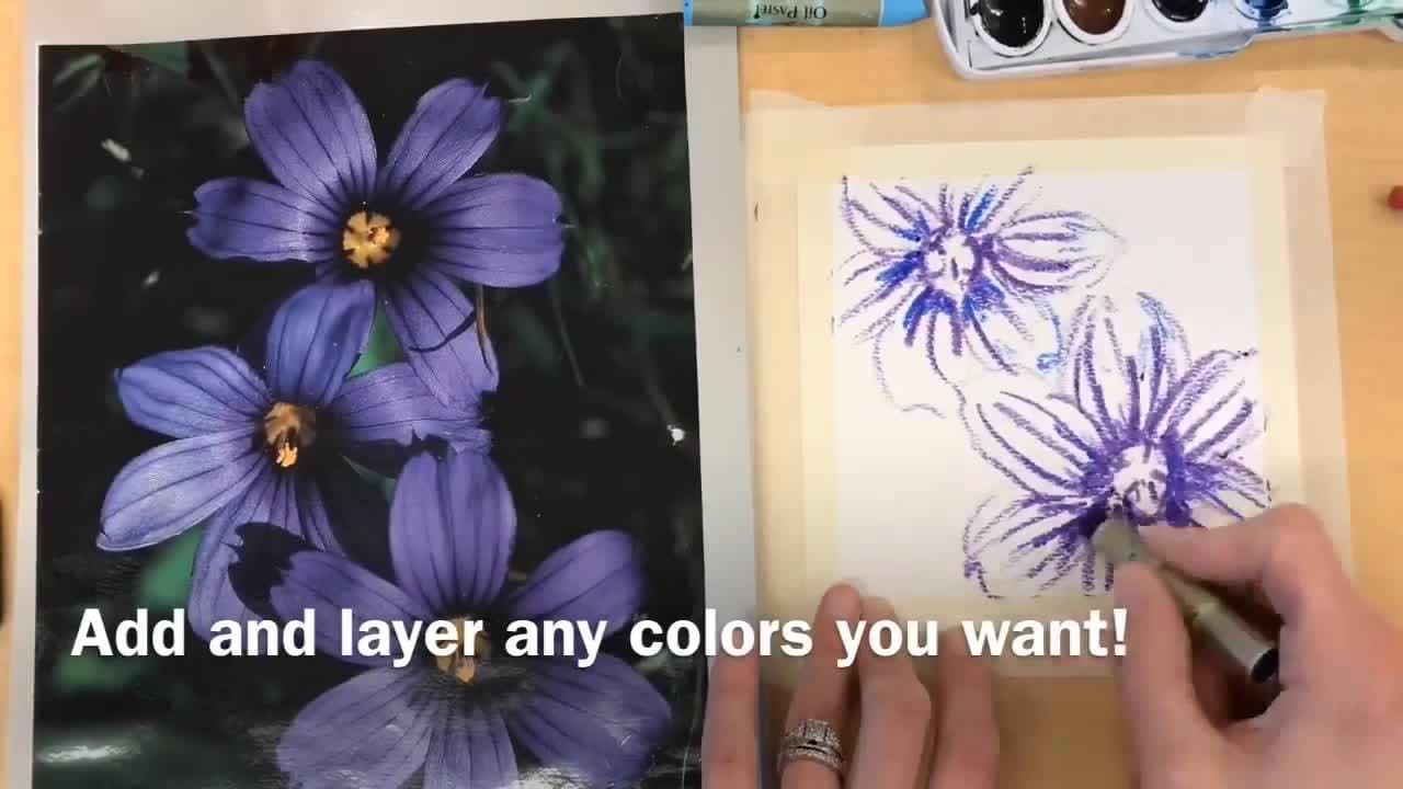 How to Paint Flowers Using Water Soluble Oil Pastels and Watercolor | Easy Art Lesson | Tutorial