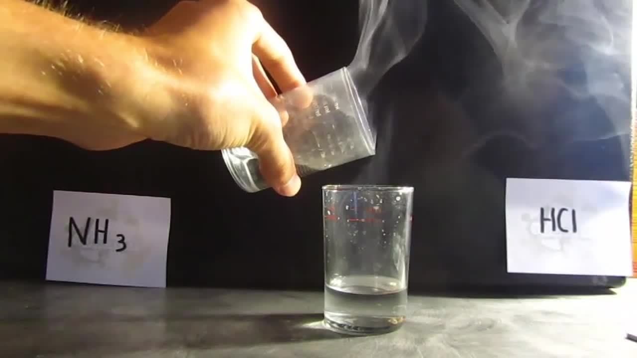 Ammonium Chloride HCl + NH3 = NH4Cl Hydrochloric acid + ammonia hydroxide.