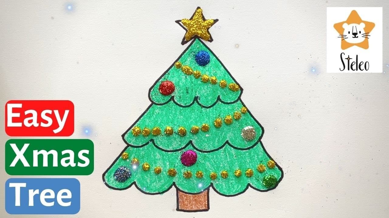 How To Draw a Christmas Tree with Glitter Decorations