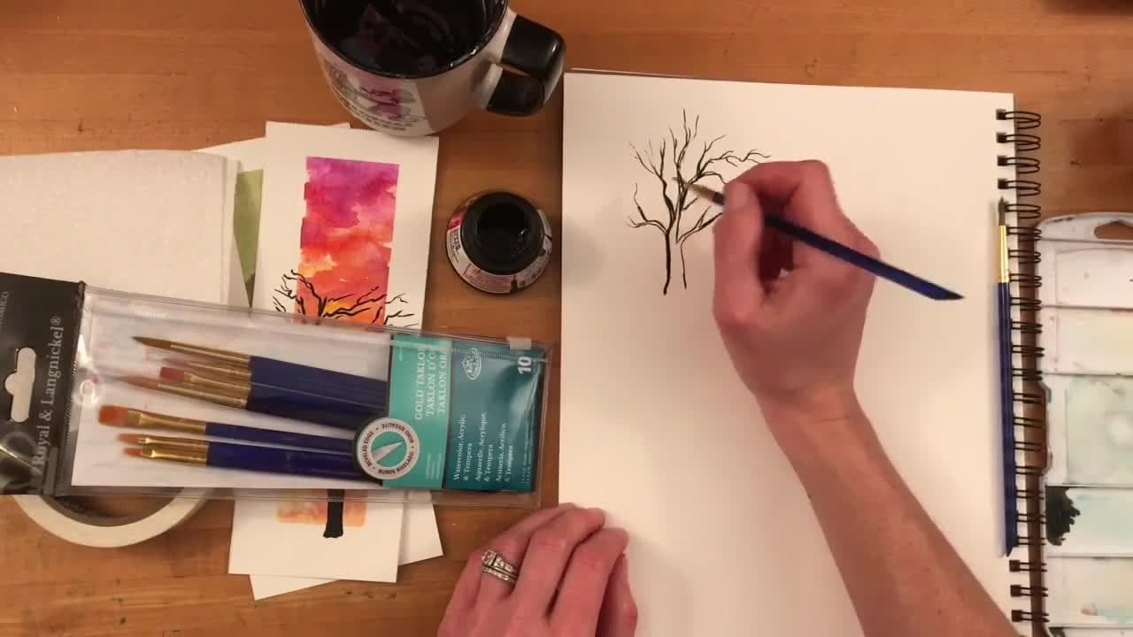 How to Paint Tree Silhouettes Over a Watercolor Landscape | Painting Lesson | Art Tutorial