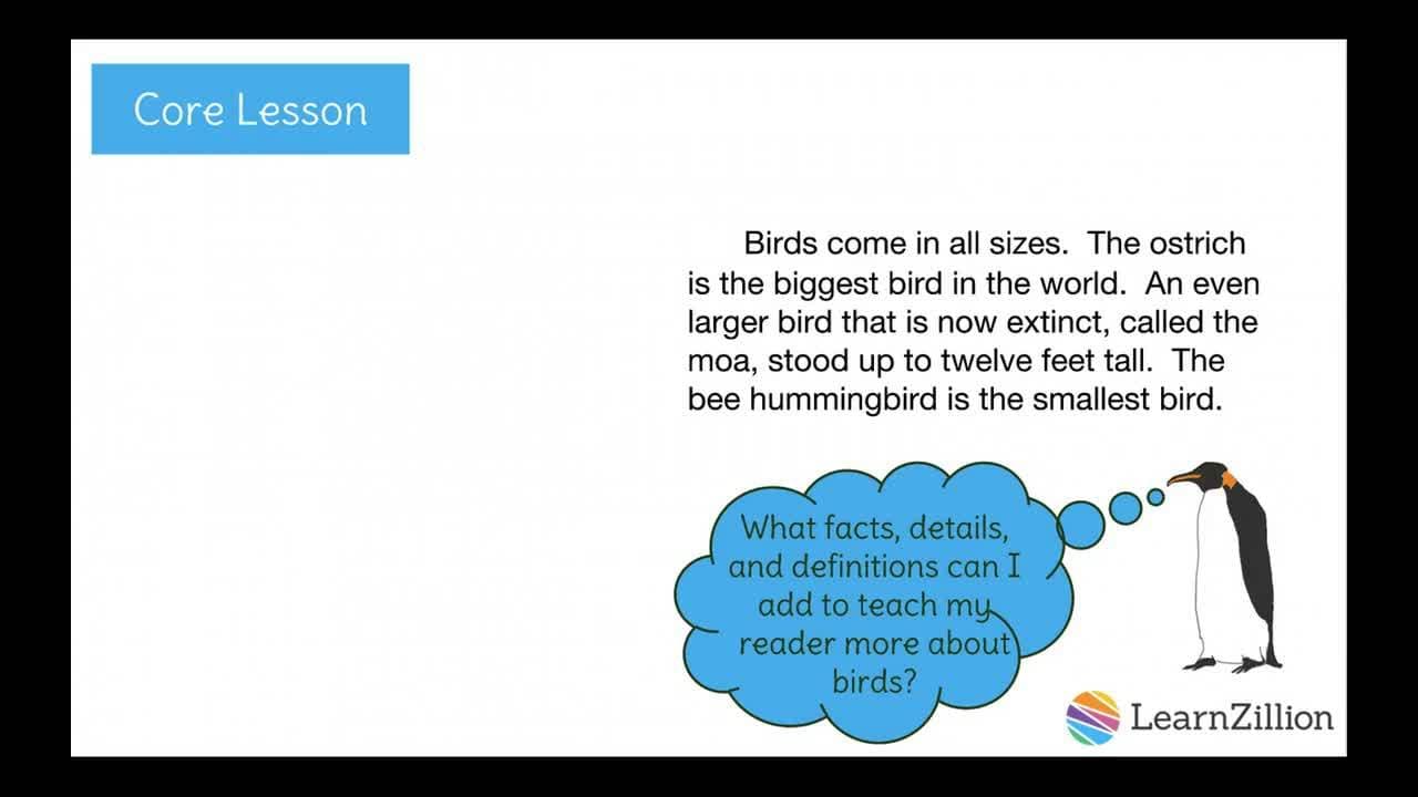 Developing Topics with Facts, Details, and Definitions