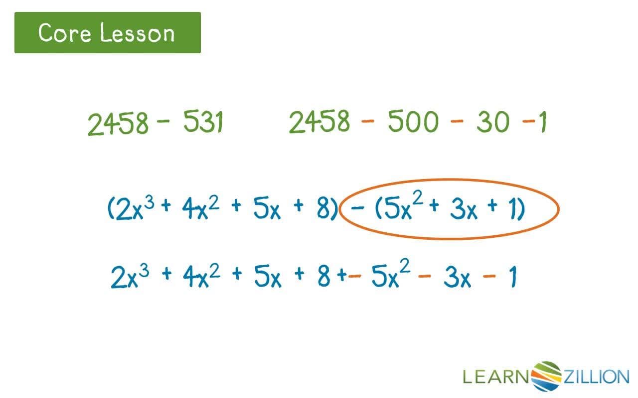 Subtracting Polynomials: Using Signed Number Operations and Combining Like Terms