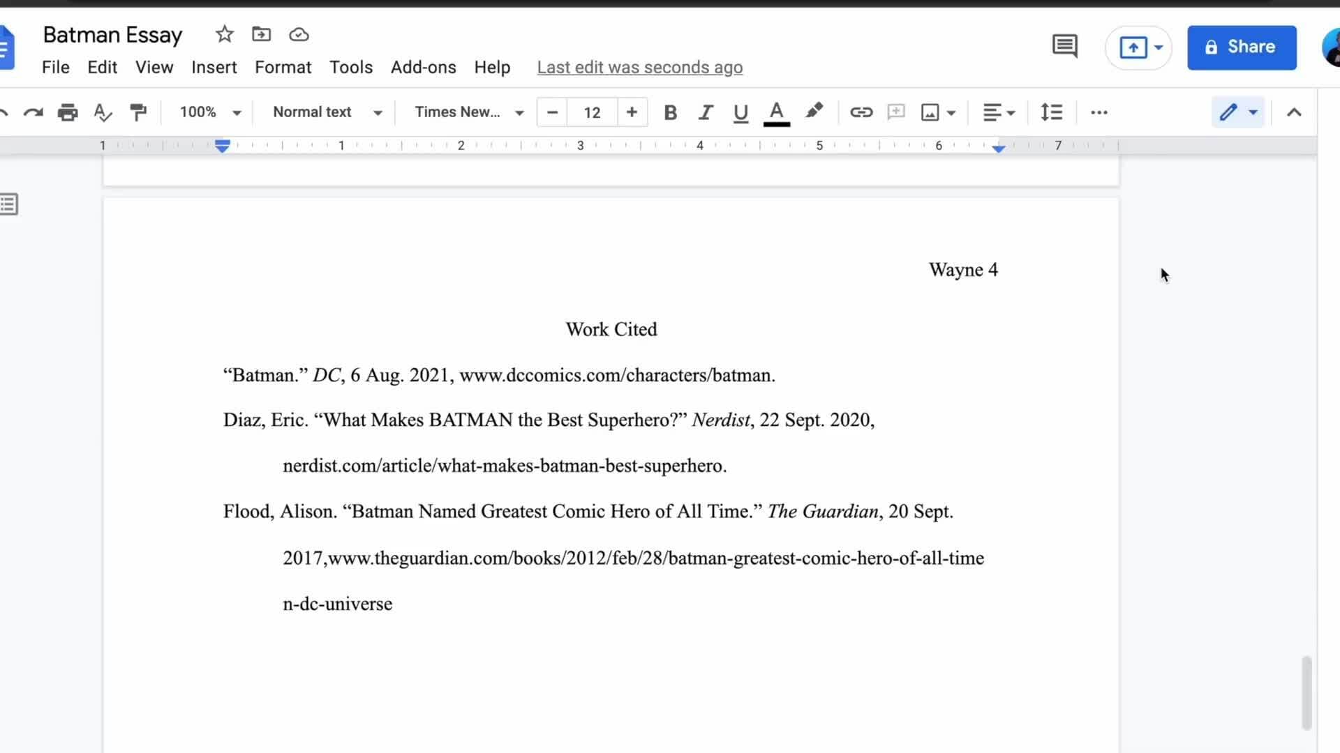 How to Cite References on Work Cited Page in MLA Format (Example of Hanging Indent)