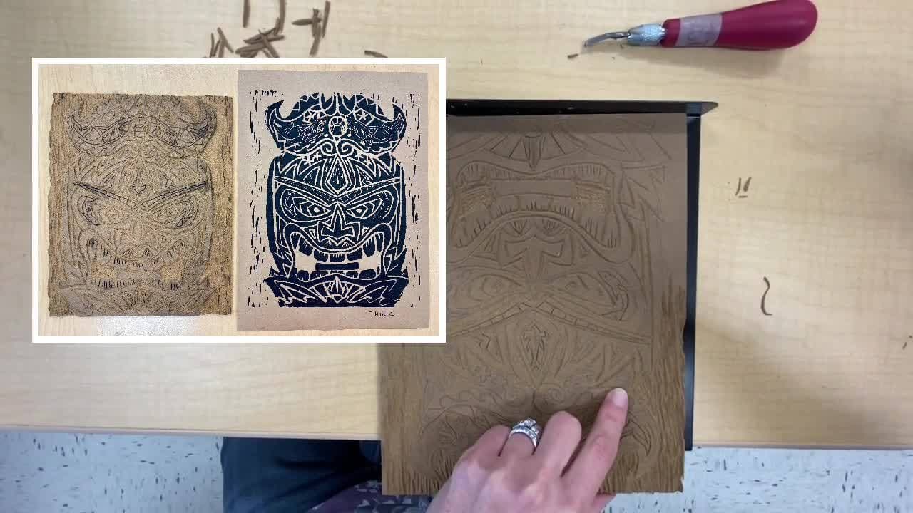 Art Lesson Demo: Tiki Carving on Linoleum PART 2