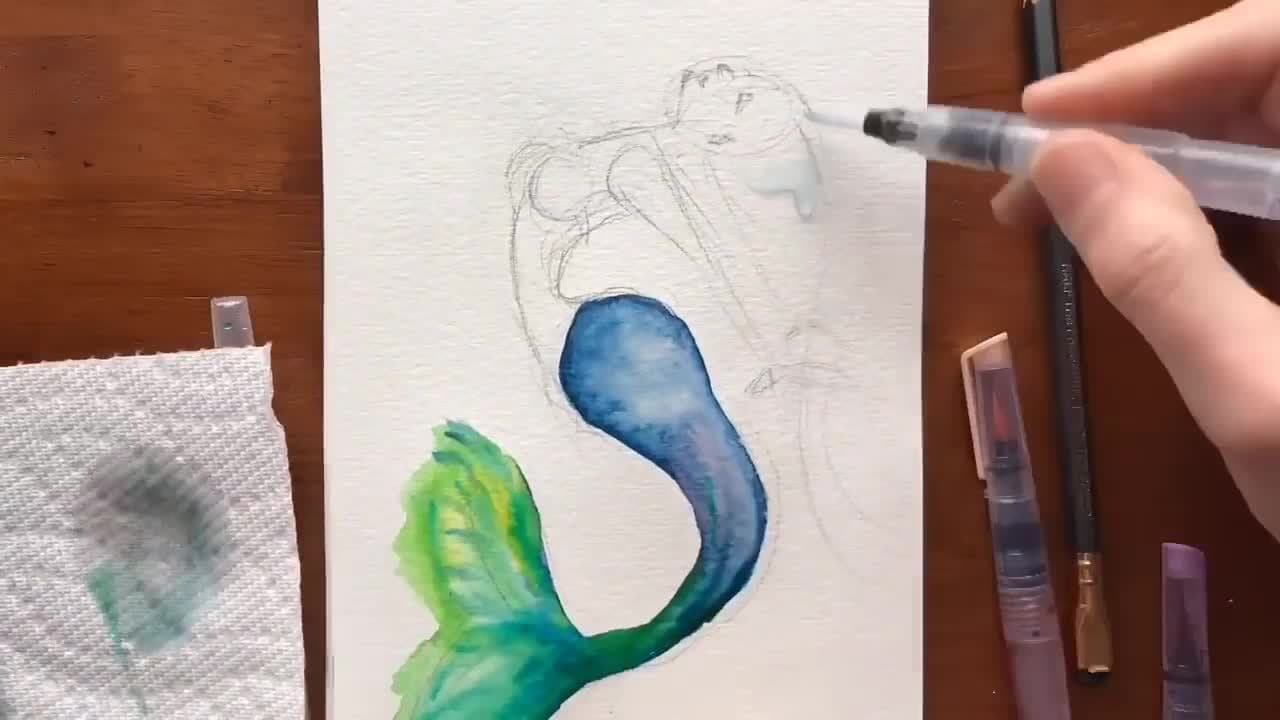 Mermaids in Mixed Media | Drawing and Painting Tutorial and Time Lapse