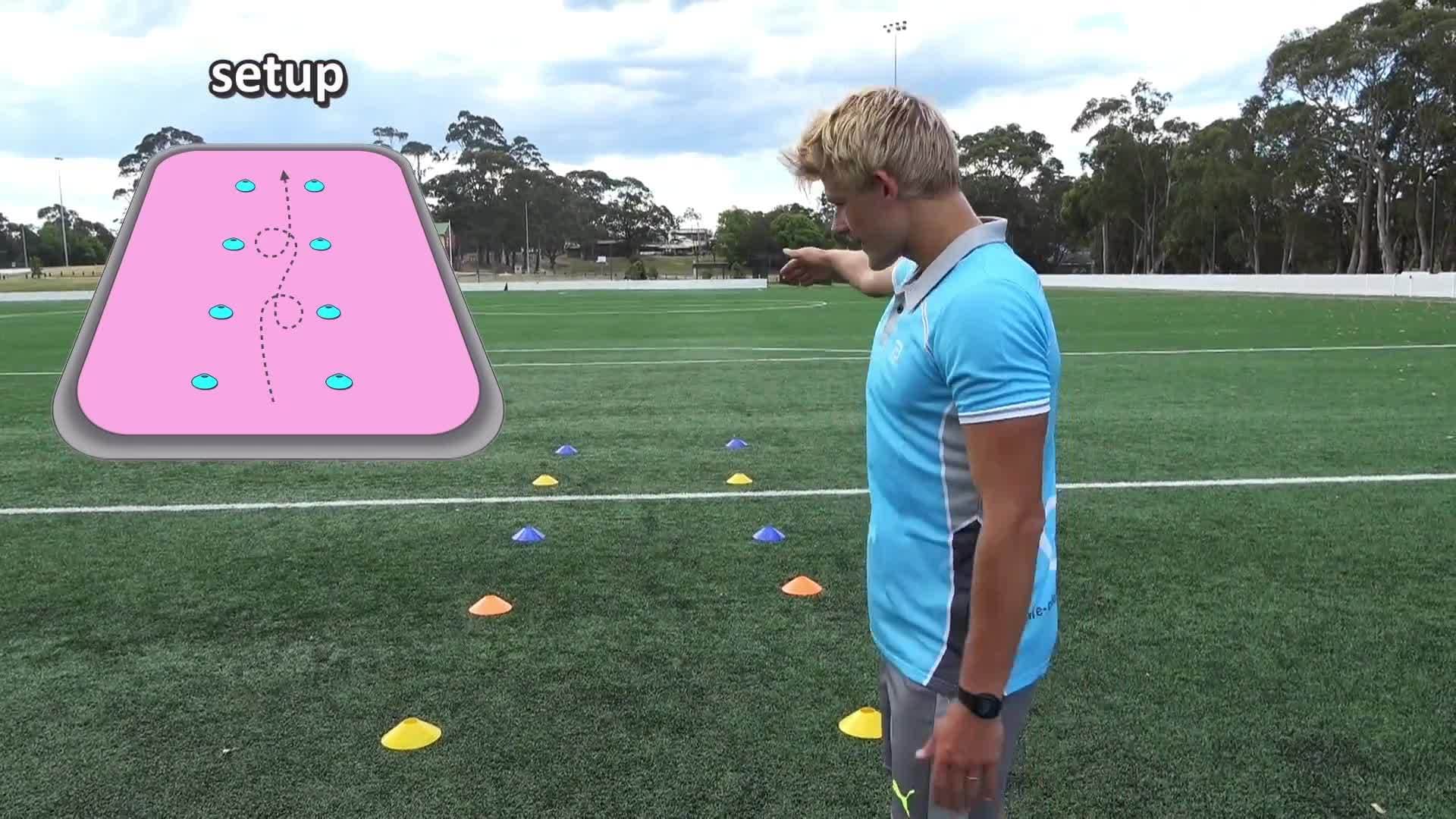Skill: 360° spin move › Advanced dribbling drill | Soccer skills in PE (grade K-6)