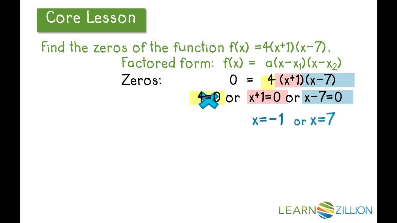 Finding Zeros of Quadratic Functions by Factoring