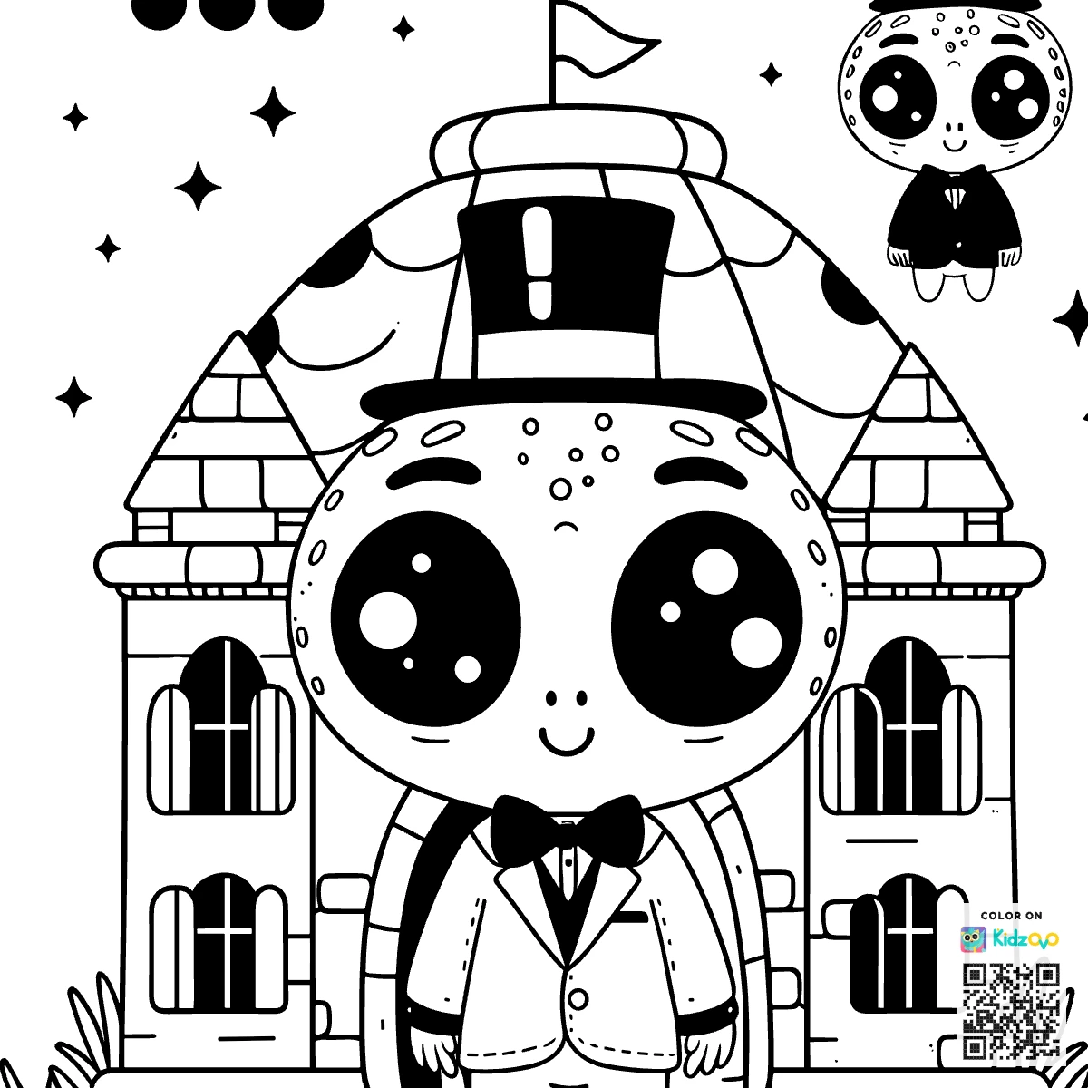 A Cute Alien in a Castle wearing a Top Hat