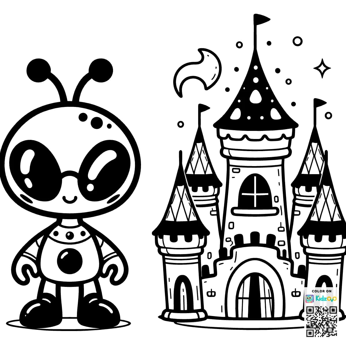 A Cute Alien in a Castle wearing Sunglasses