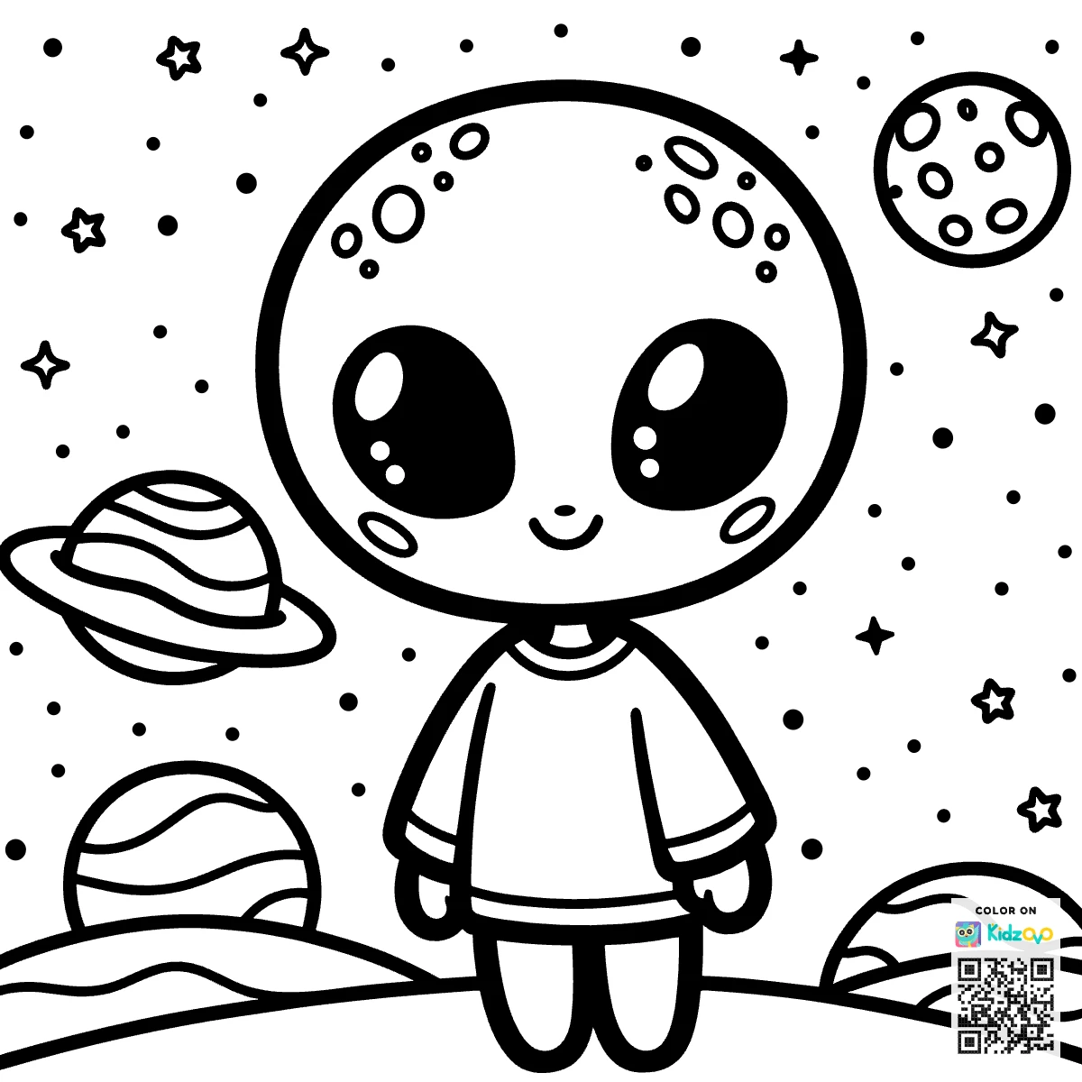 A Cute Alien in Space wearing a T-Shirt