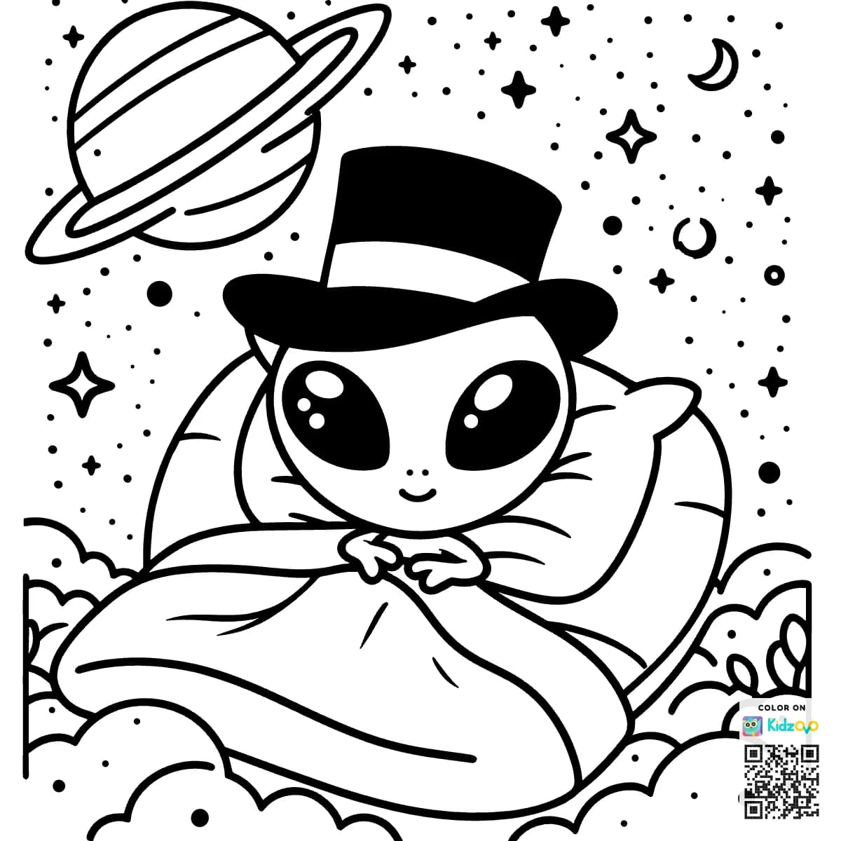 A Cute Alien in Space wearing a Top Hat