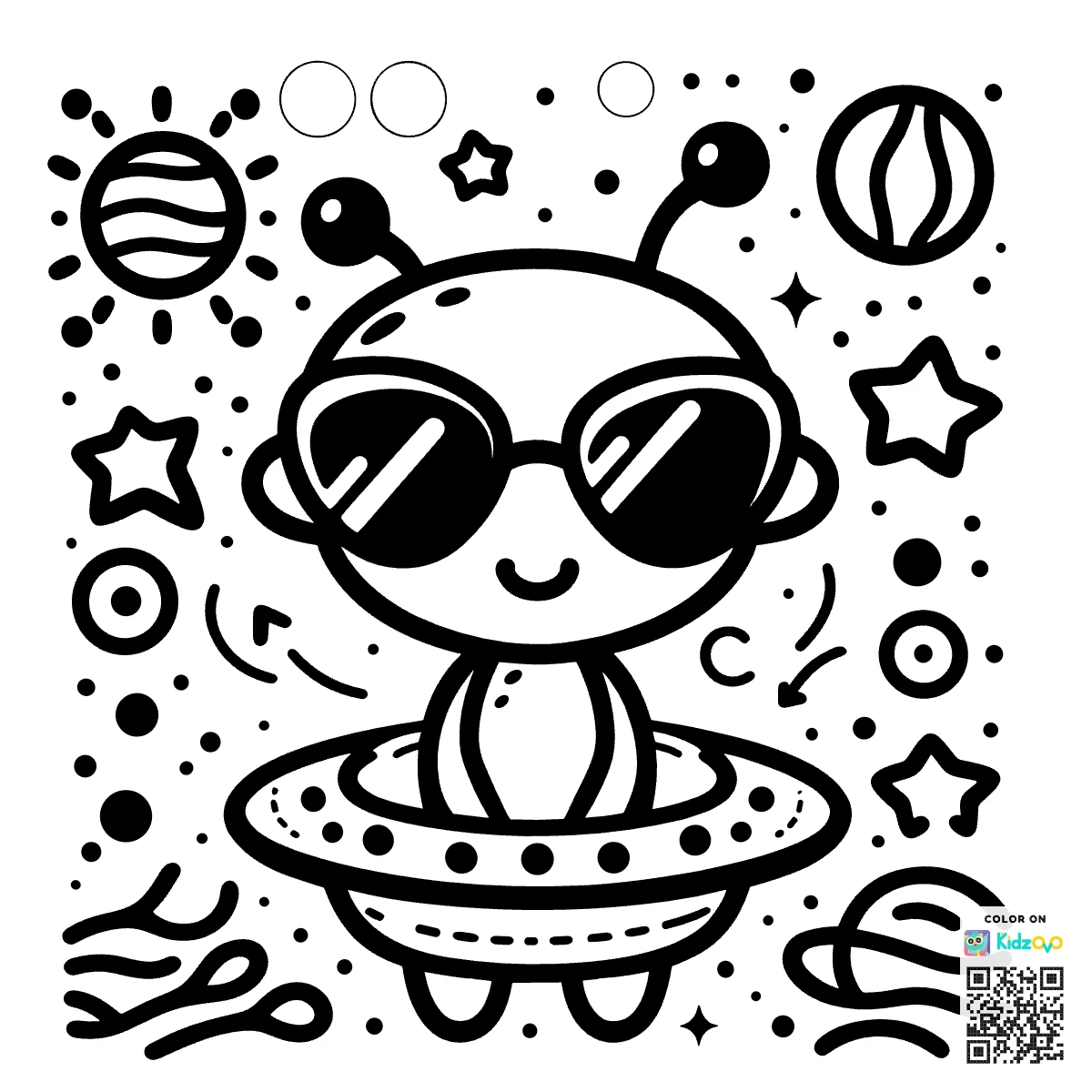 A Cute Alien in Space wearing Sunglasses