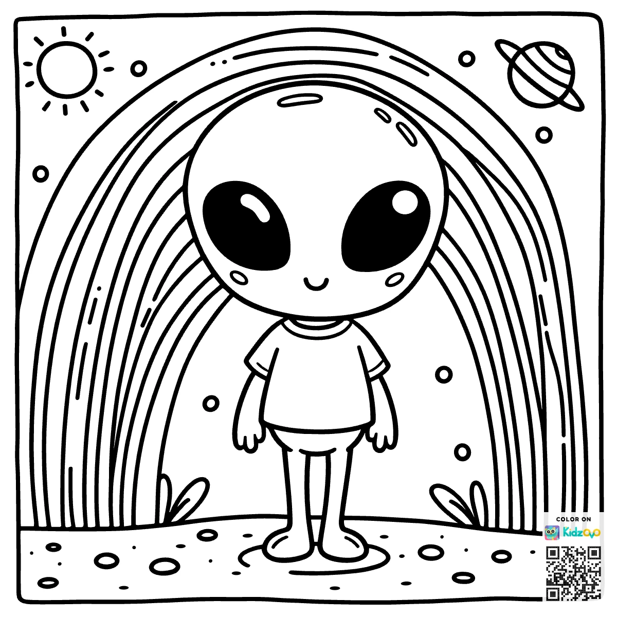 A Cute Alien on a Rainbow wearing a T-Shirt