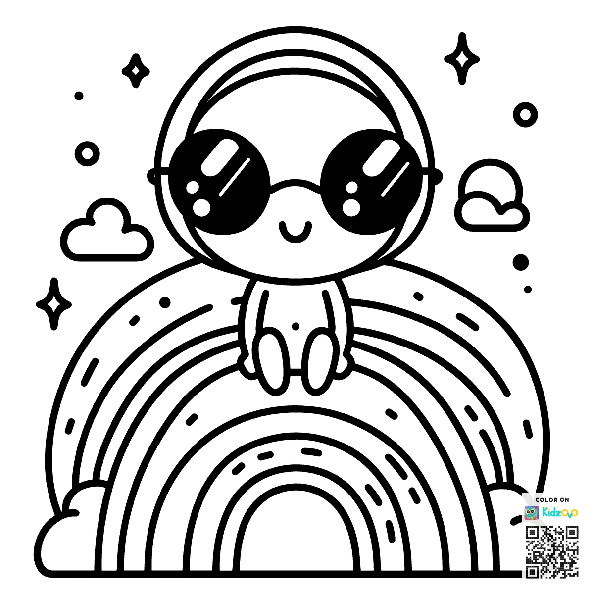 A Cute Alien on a Rainbow wearing Sunglasses