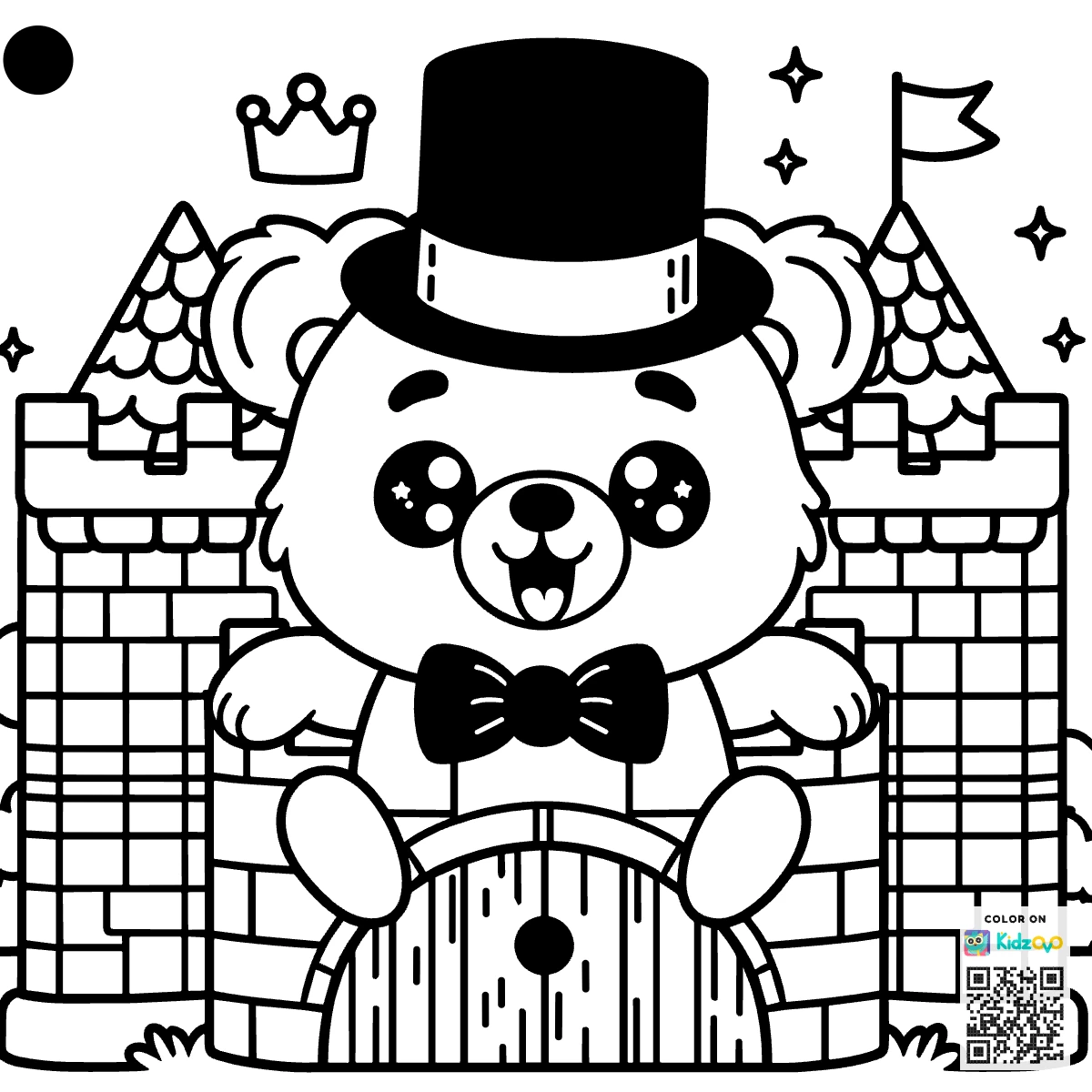 A Cute Bear in a Castle wearing a Top Hat