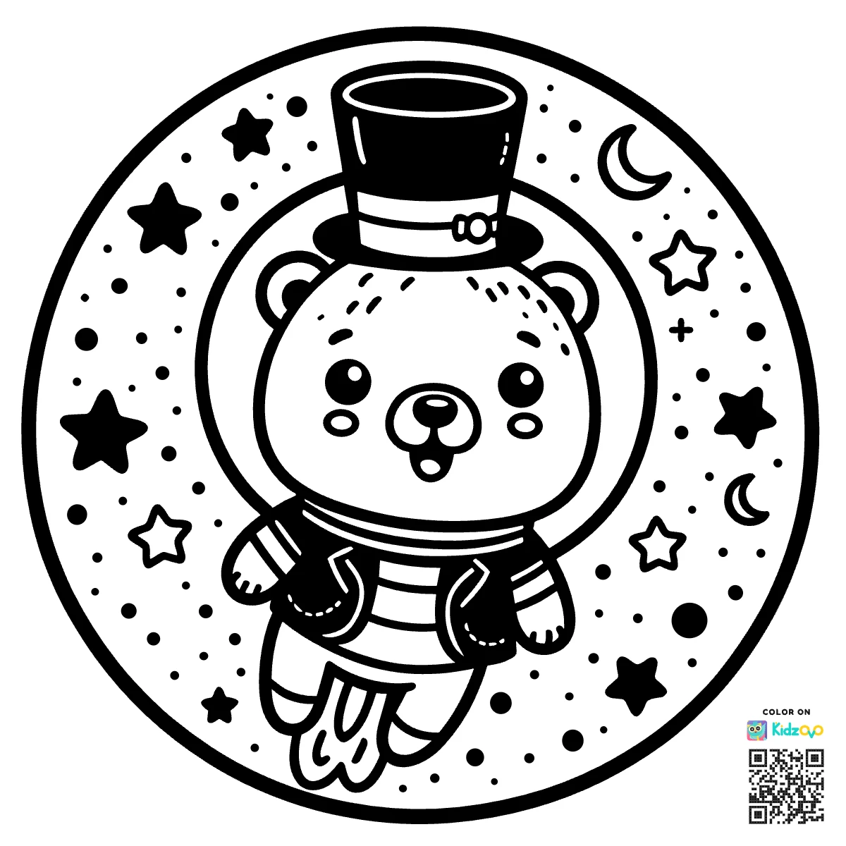 A Cute Bear in Space wearing a Top Hat