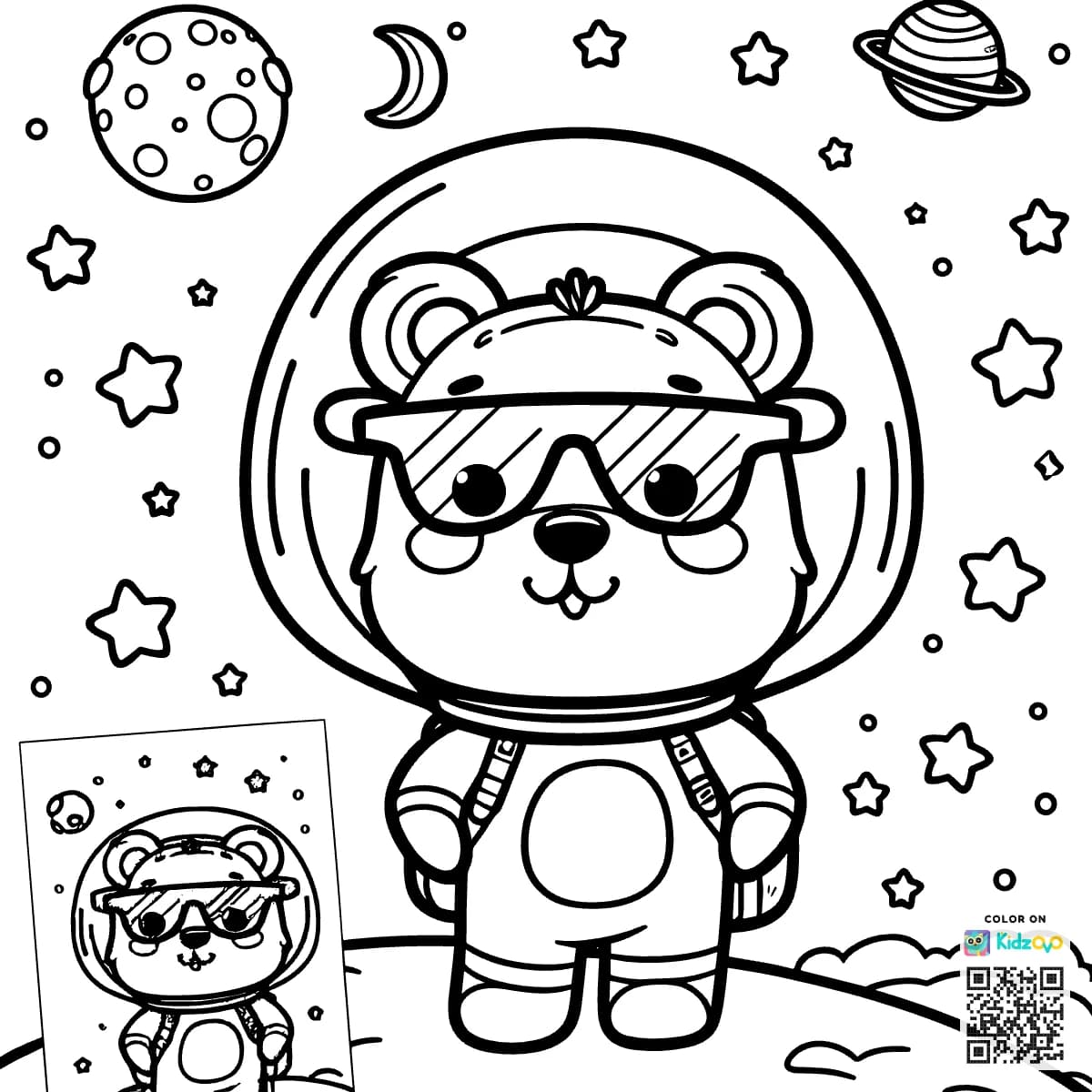 A Cute Bear in Space wearing Sunglasses