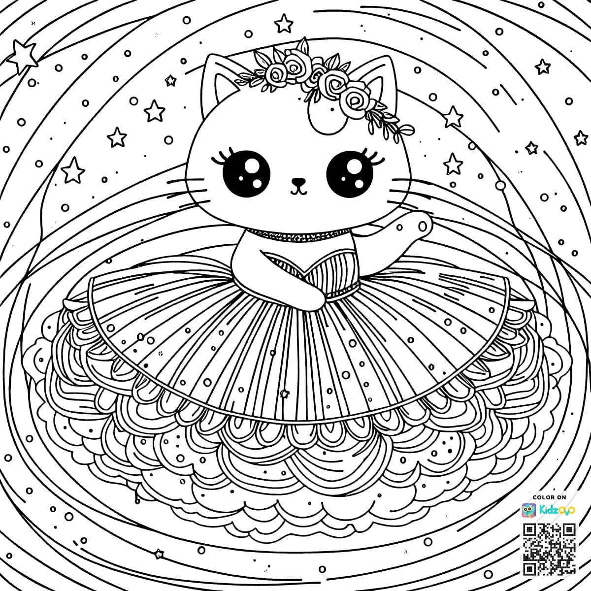 A Cute Cat in Space wearing a beautiful dress