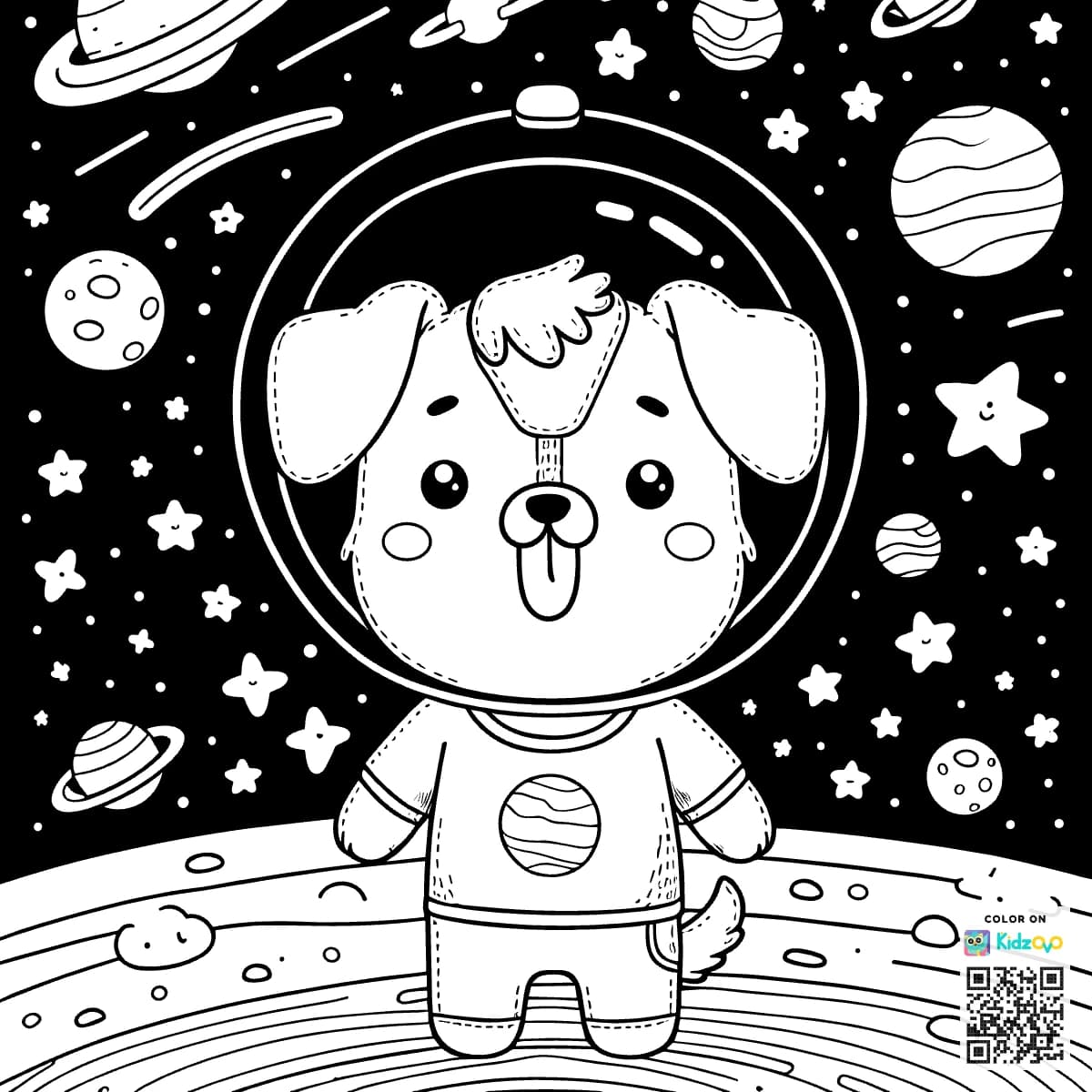 A Cute Dog in Space wearing a T-Shirt