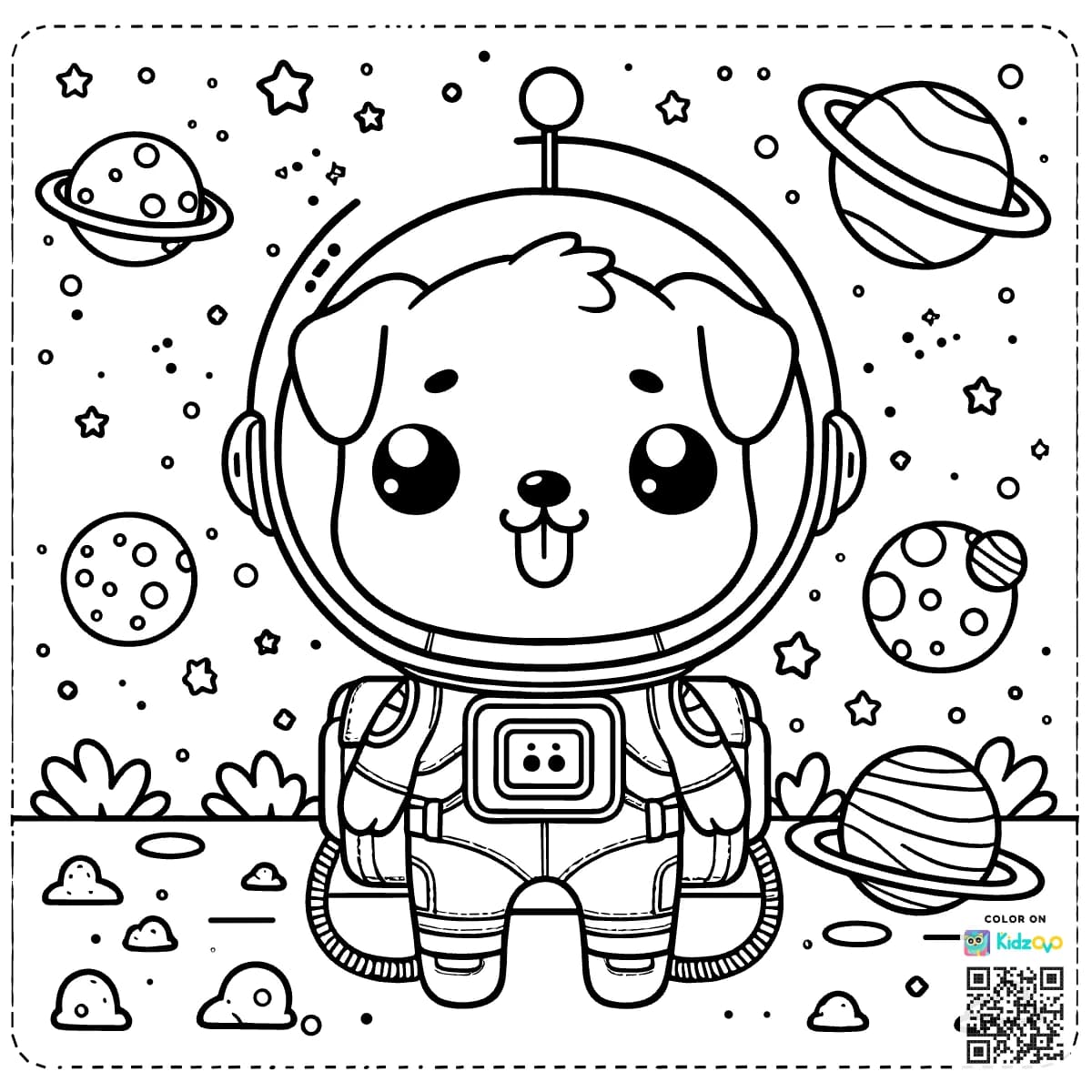 A Cute Dog in Space wearing an astronaut suit