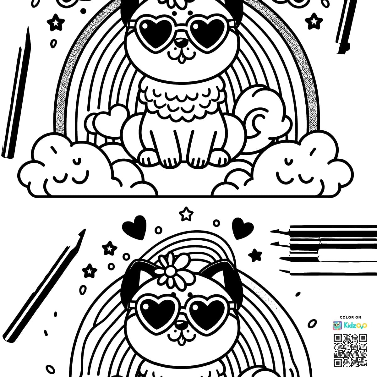 A Cute Dog on a Rainbow wearing Sunglasses