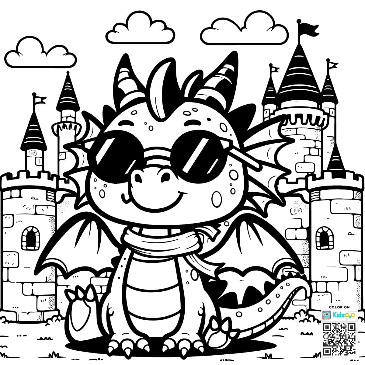 A Cute Dragon in a Castle wearing Sunglasses