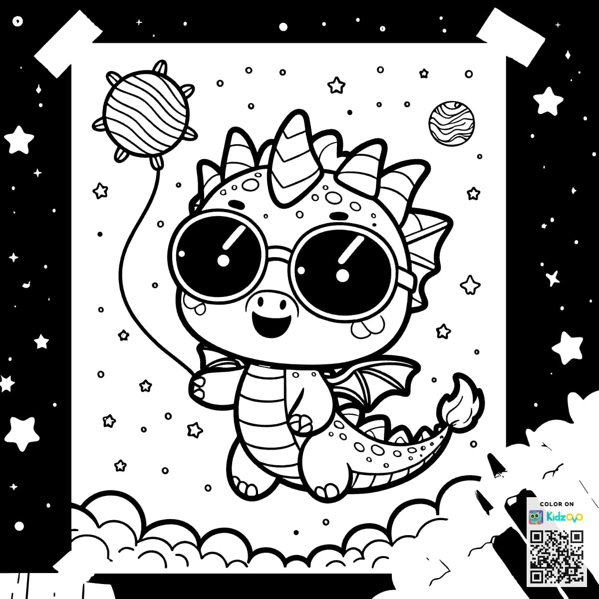 A Cute Dragon in Space wearing Sunglasses