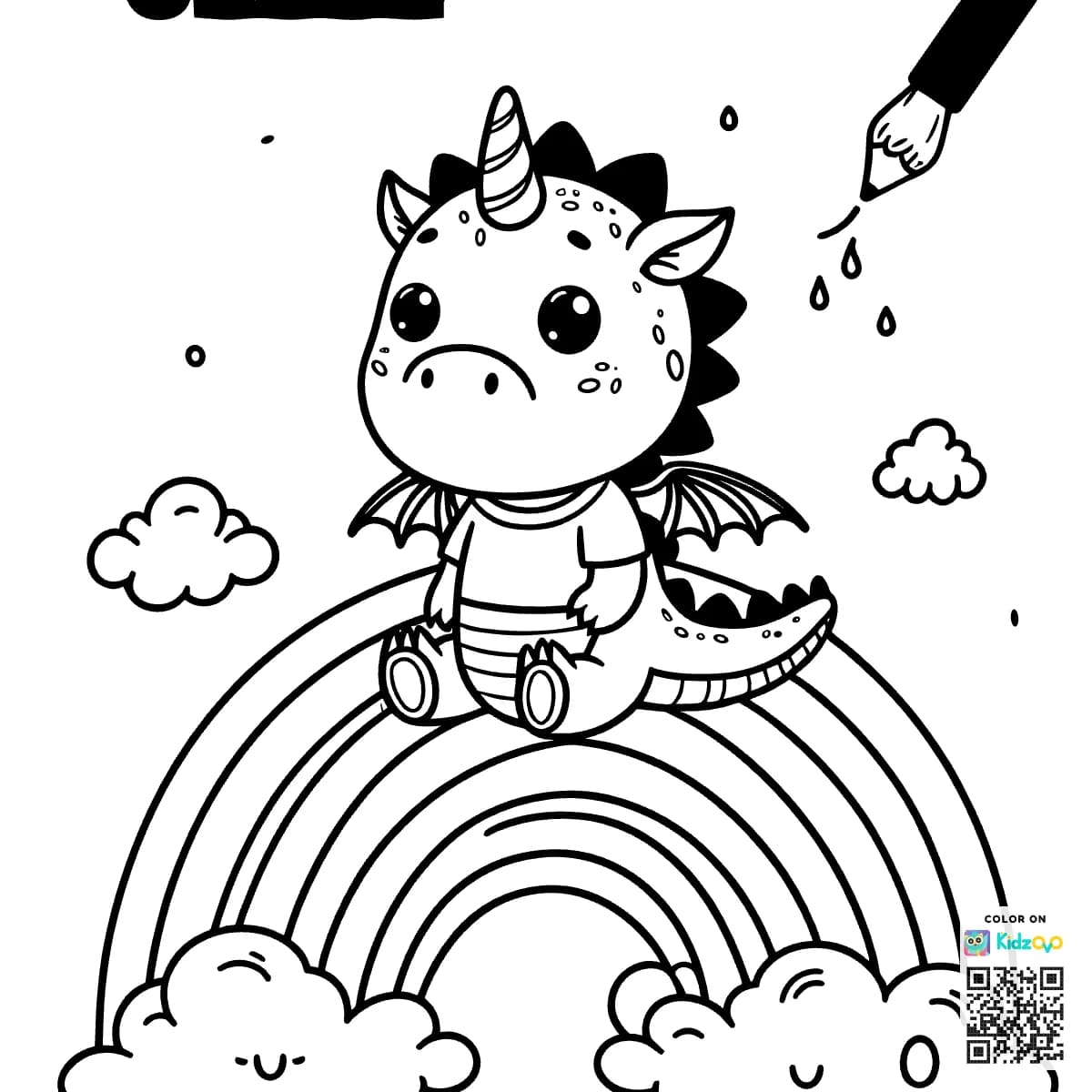 A Cute Dragon on a Rainbow wearing a T-Shirt