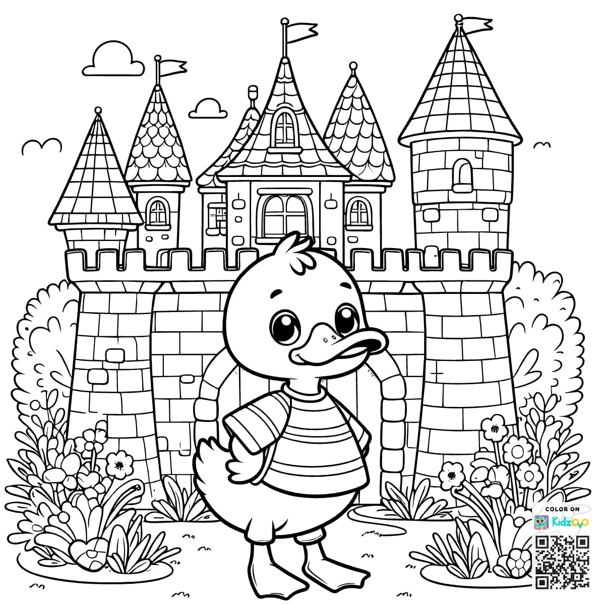A Cute Duck in a Castle wearing a T-Shirt