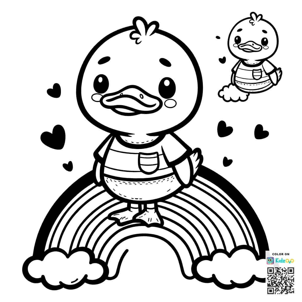 A Cute Duck on a Rainbow wearing a T-Shirt