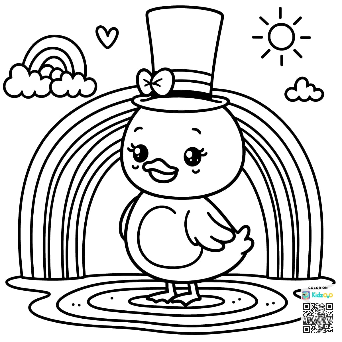 A Cute Duck on a Rainbow wearing a Top Hat