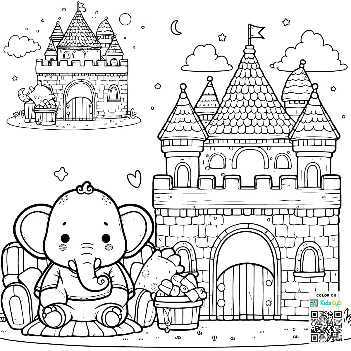 A Cute Elephant in a Castle wearing a T-Shirt