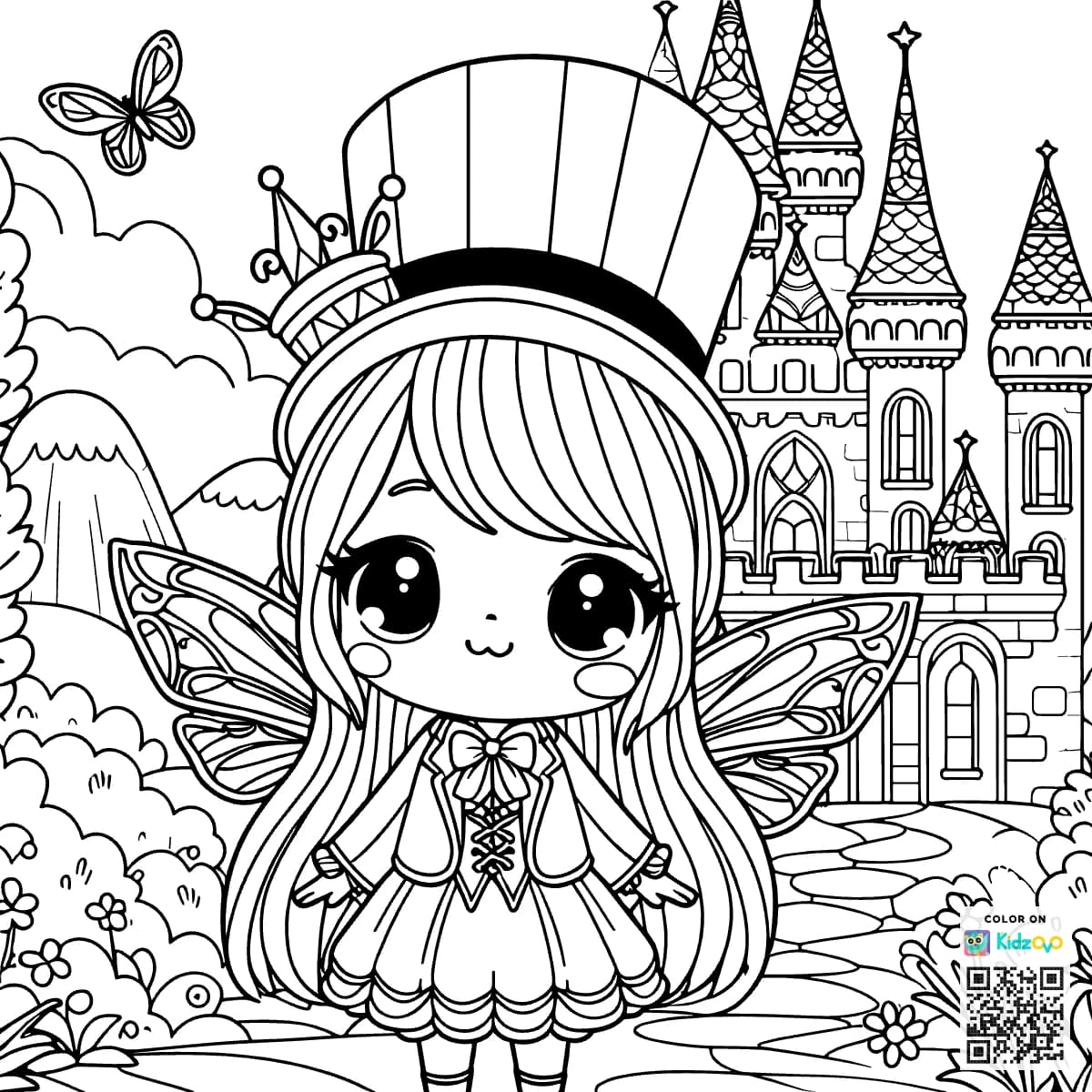 A Cute Fairy in a Castle wearing a Top Hat
