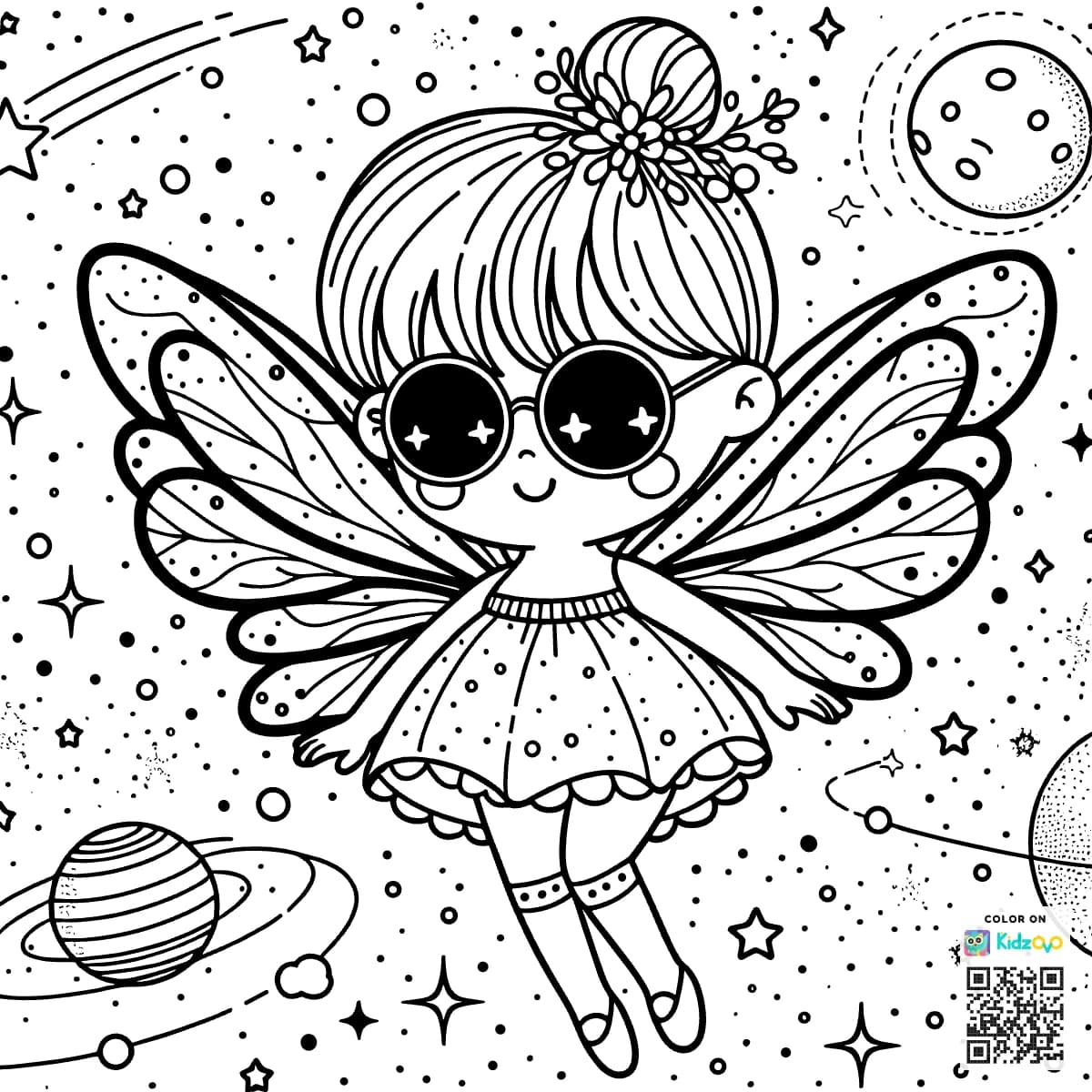 A Cute Fairy in Space wearing a Sunglasses