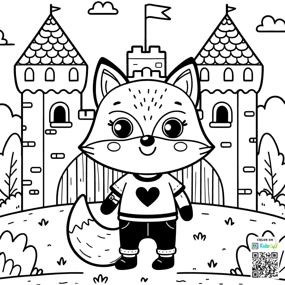 A Cute Fox in a Castle wearing a T-Shirt