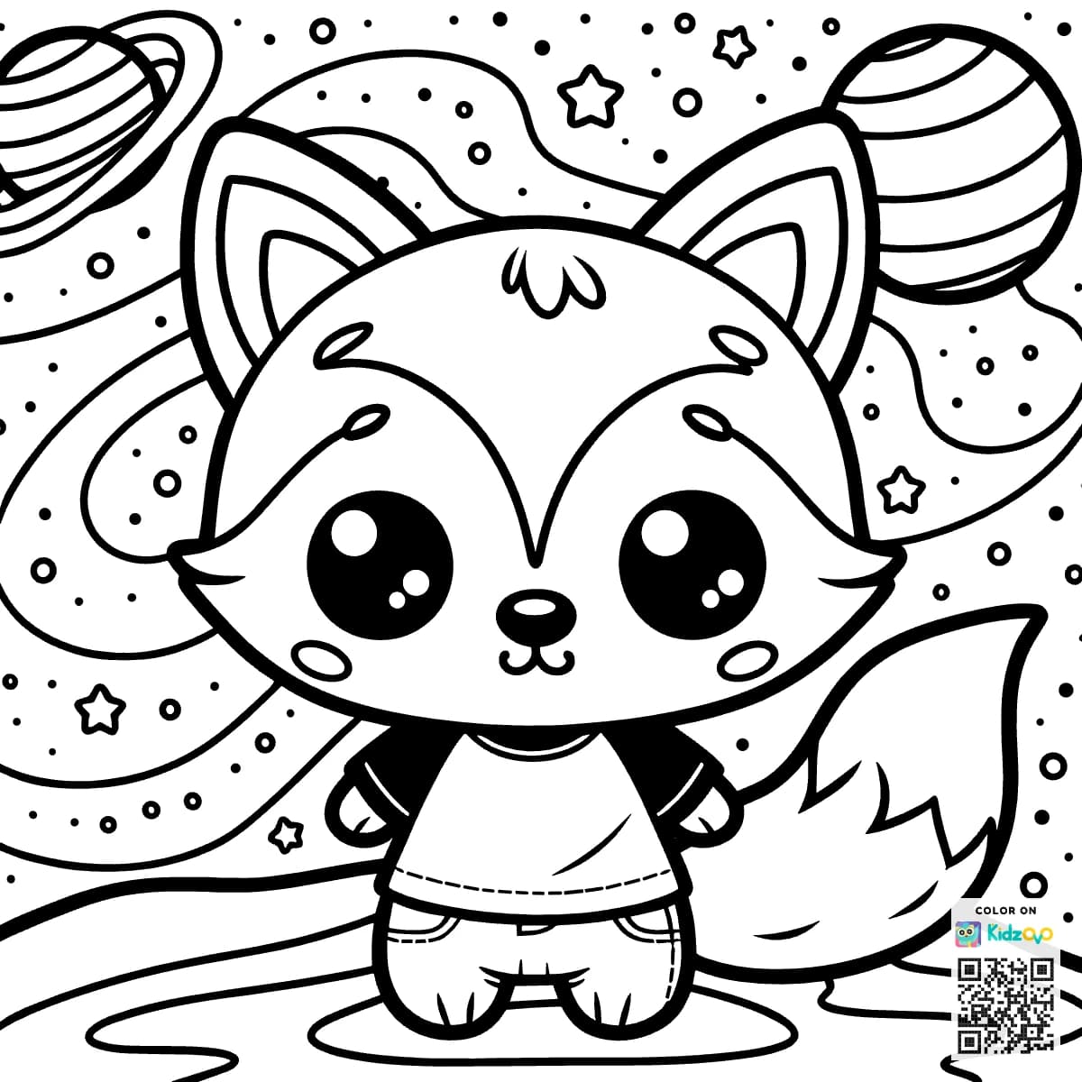 A Cute Fox in Space wearing a T-Shirt