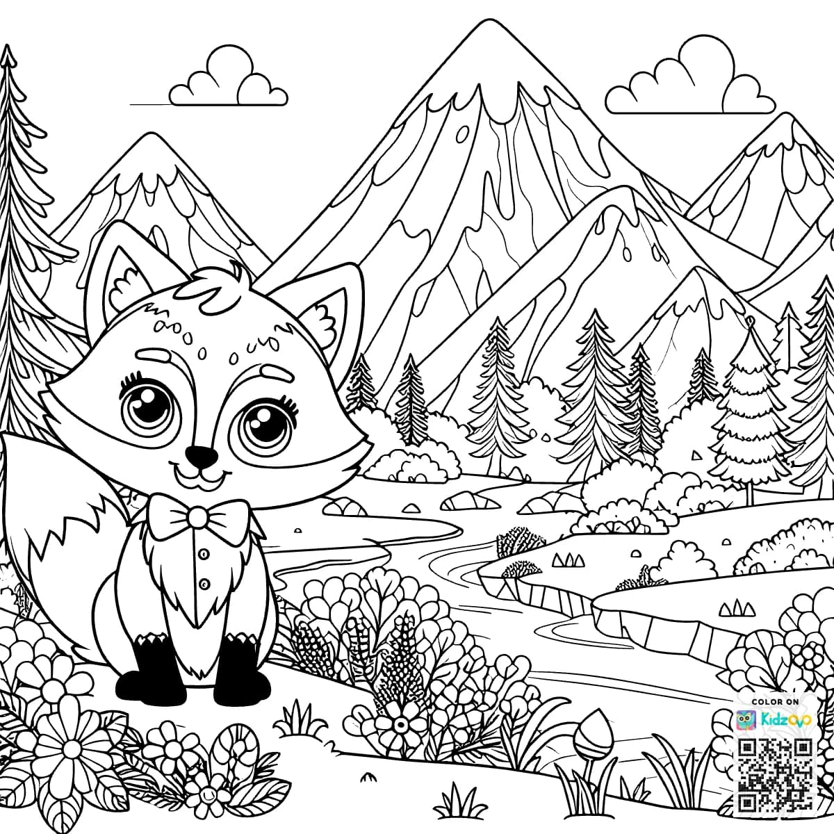 A Cute Fox in the Mountains wearing a Top Hat