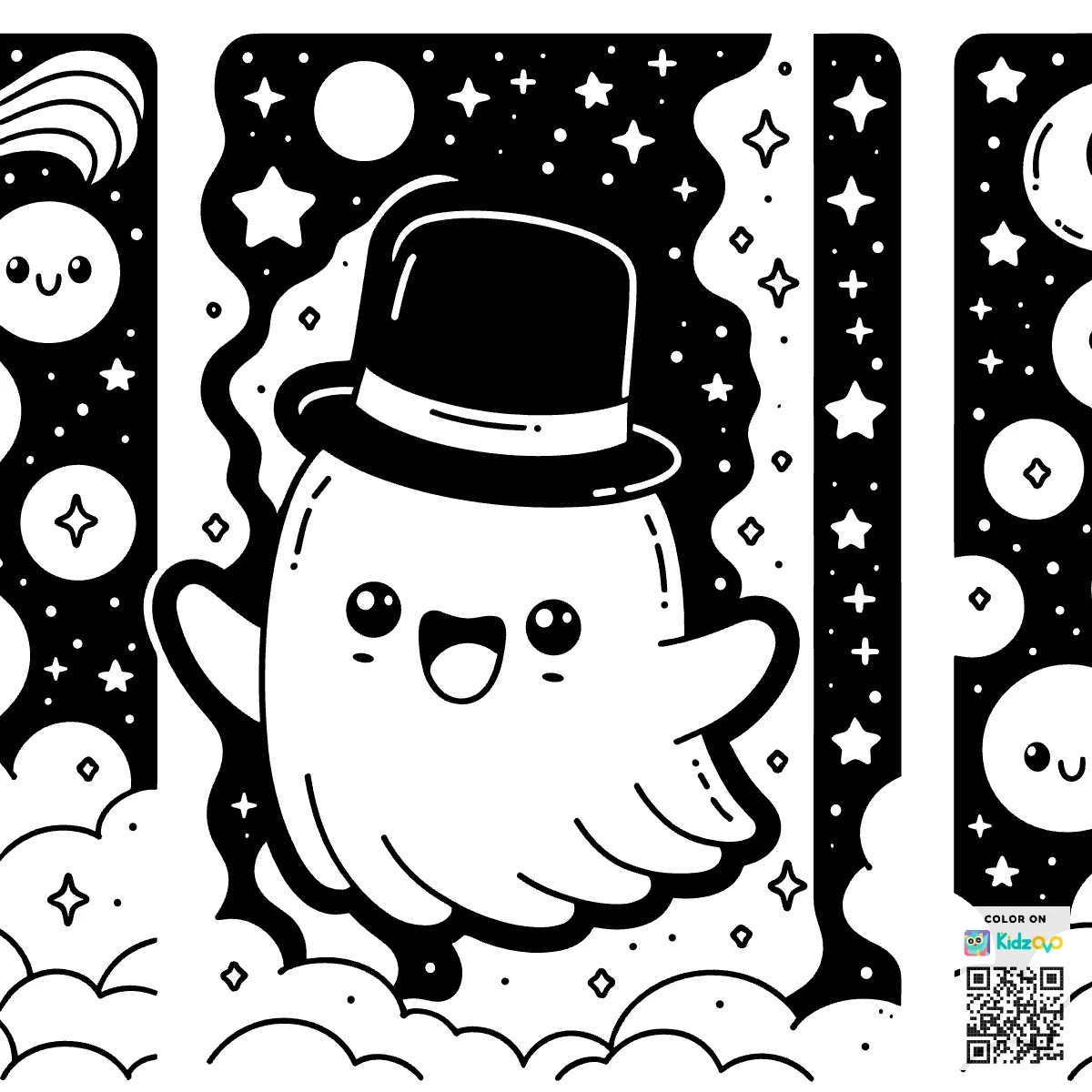 A Cute Ghost in Space wearing a Top Hat