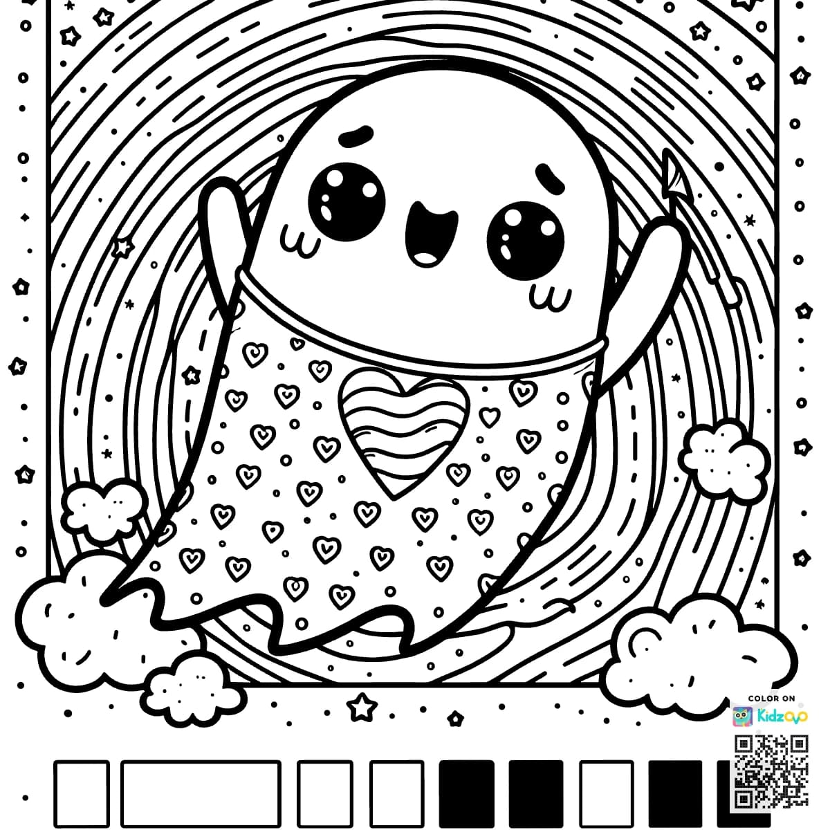 A Cute Ghost on a Rainbow wearing a T-Shirt