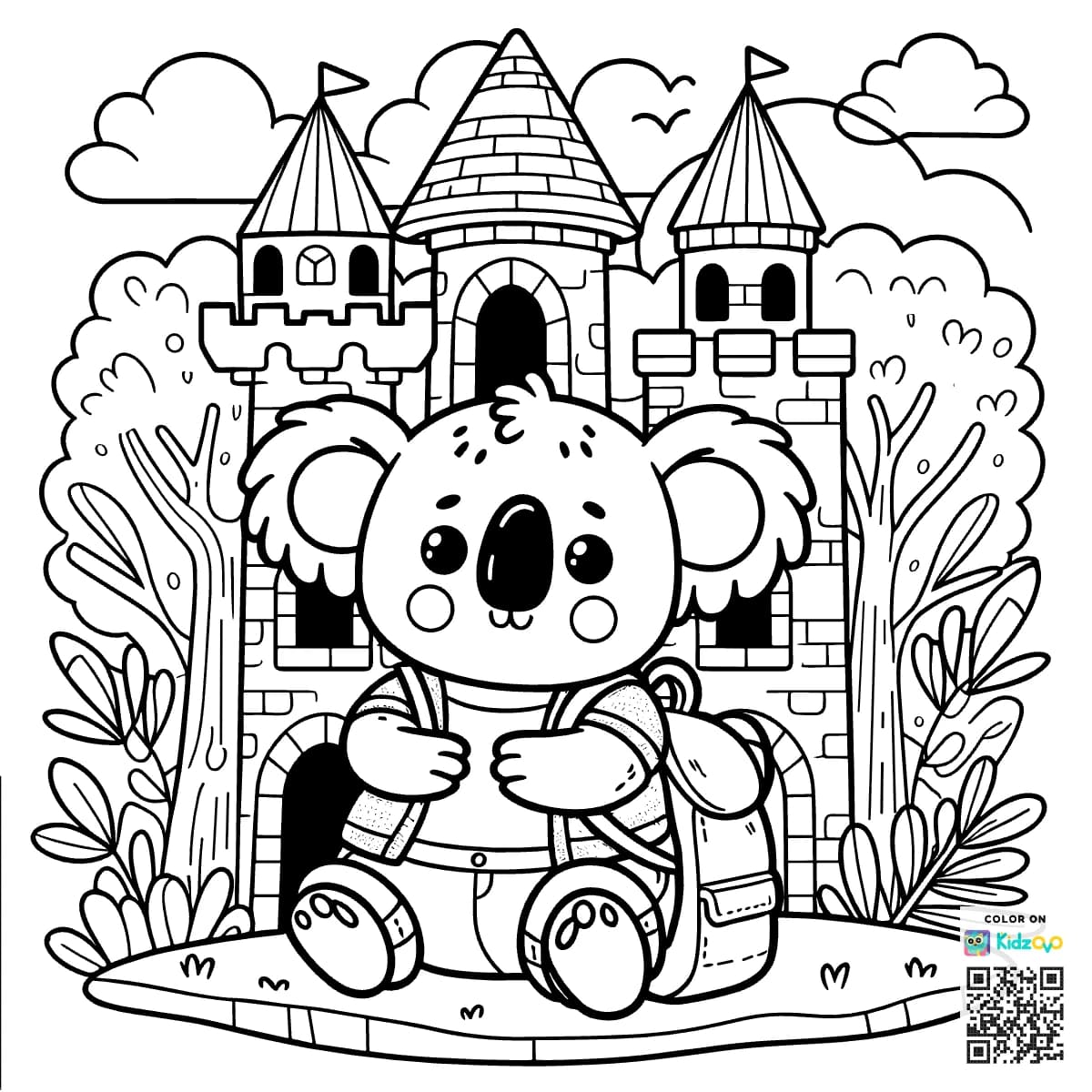 A Cute Koala in a Castle wearing a T-Shirt
