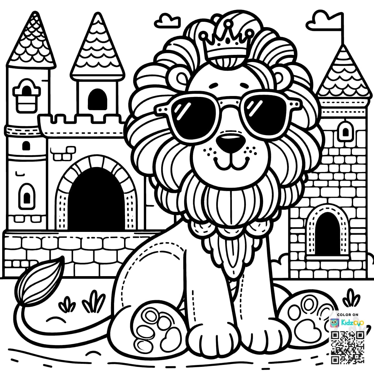 A Cute Lion in a Castle wearing Sunglasses