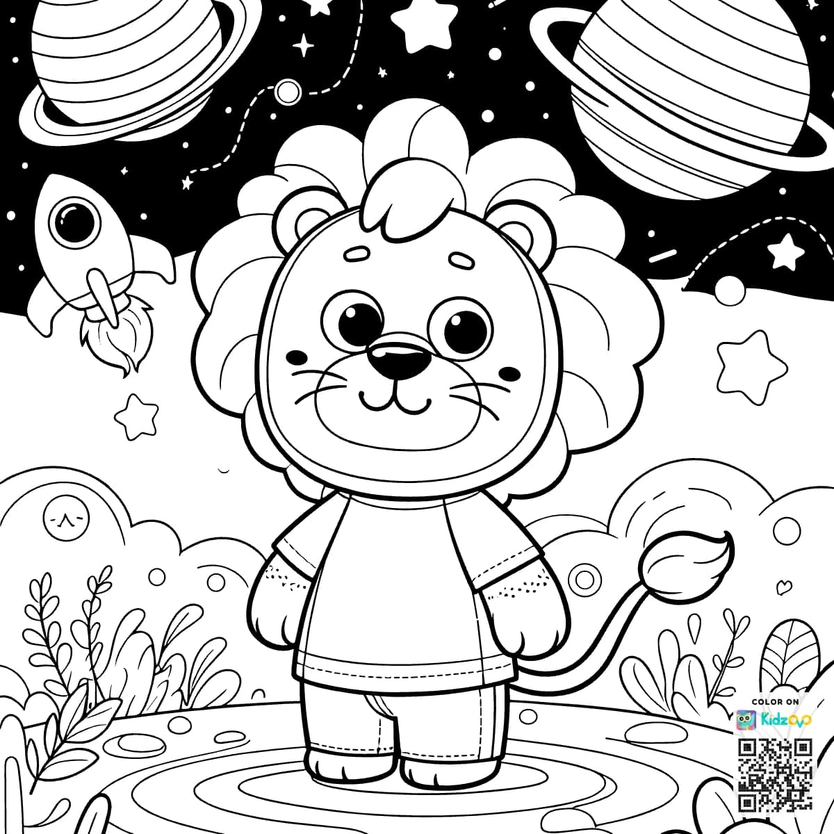 A Cute Lion in Space wearing a T-Shirt