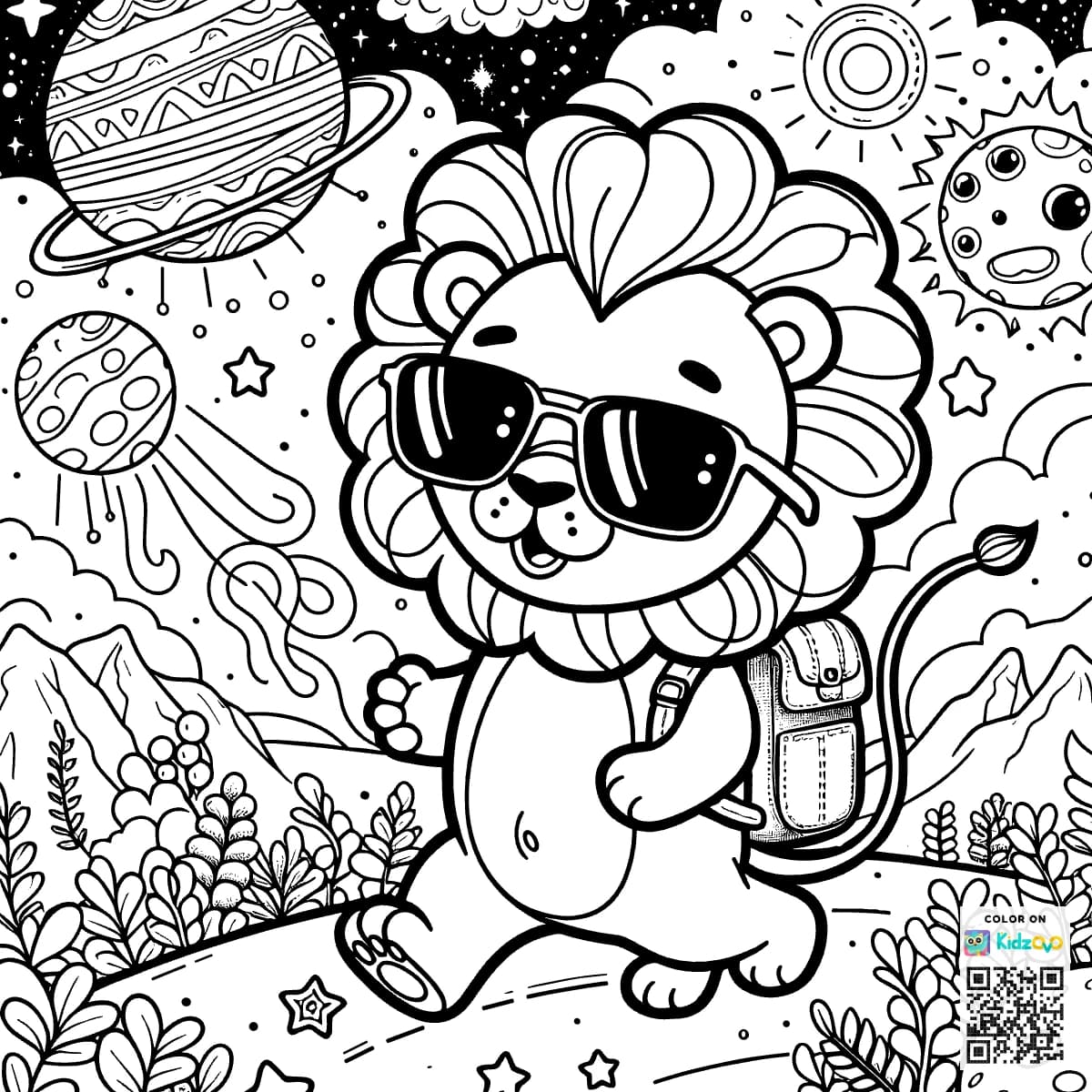 A Cute Lion in Space wearing Sunglasses