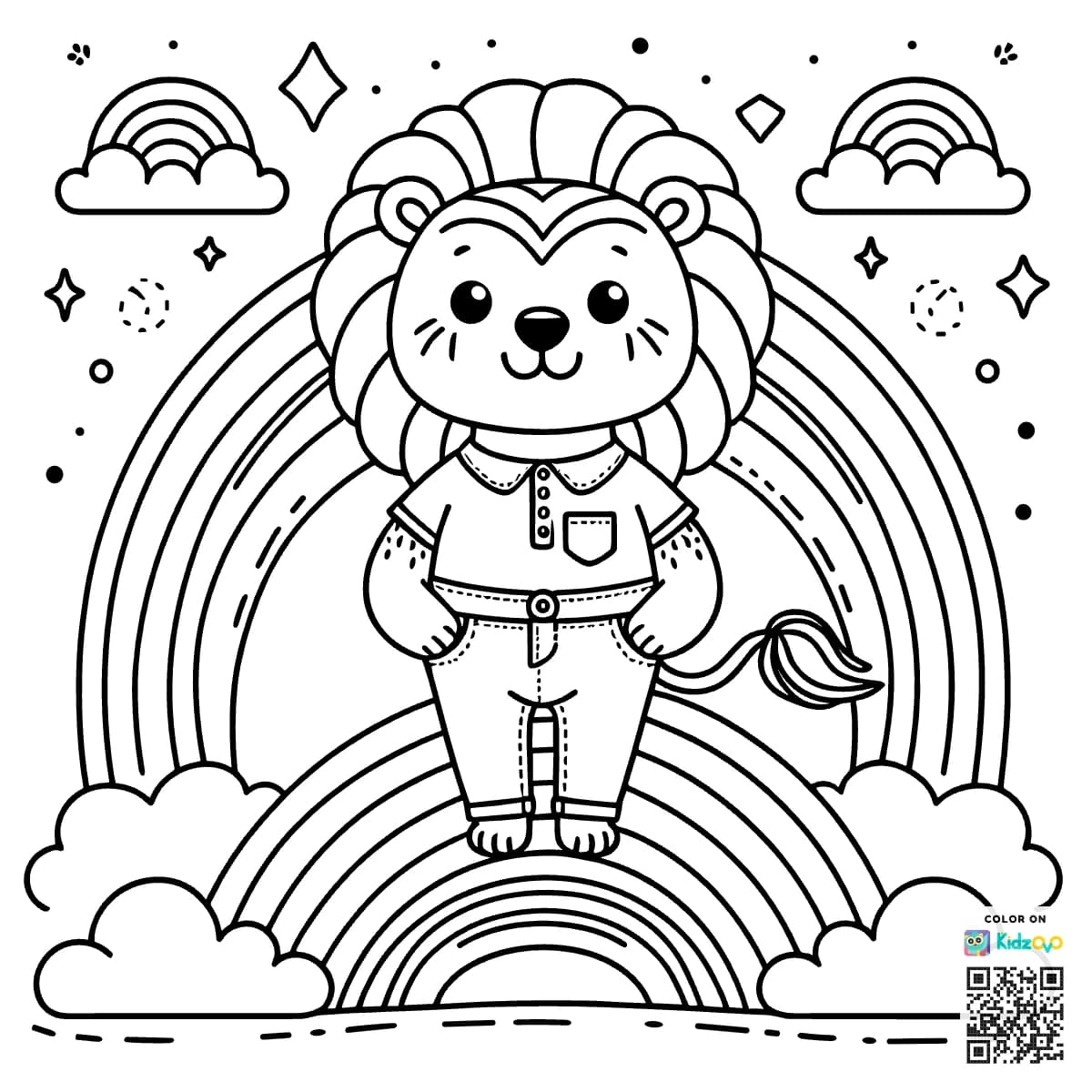 A Cute Lion on a Rainbow wearing a T-Shirt