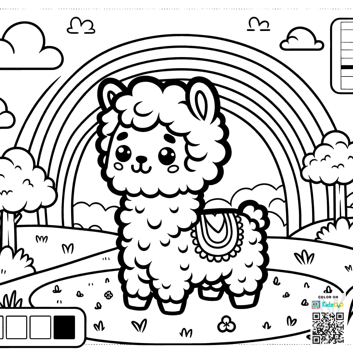 A Cute Llama on a Rainbow wearing a T-Shirt