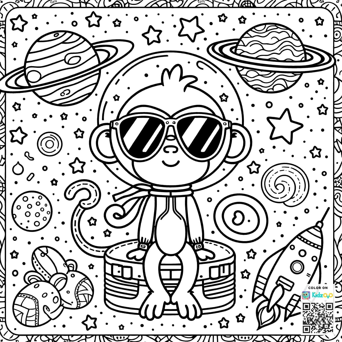A Cute Monkey in Space wearing Sunglasses