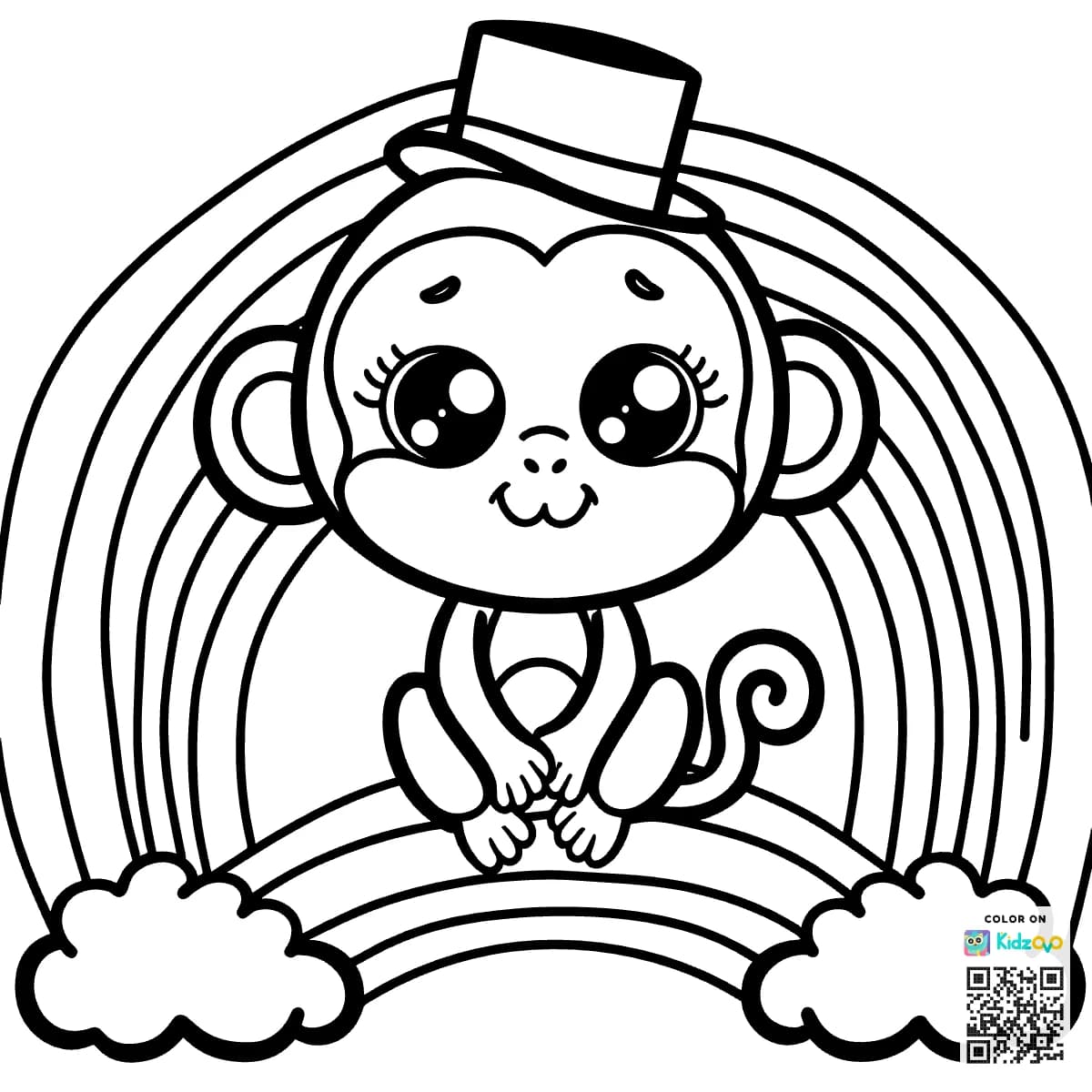 A Cute Monkey on a Rainbow wearing a Top Hat