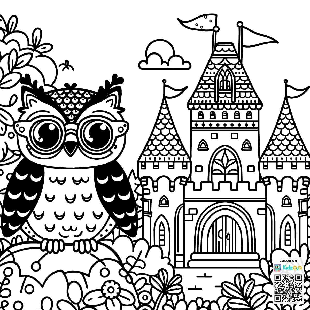 A Cute Owl in a Castle wearing Sunglasses