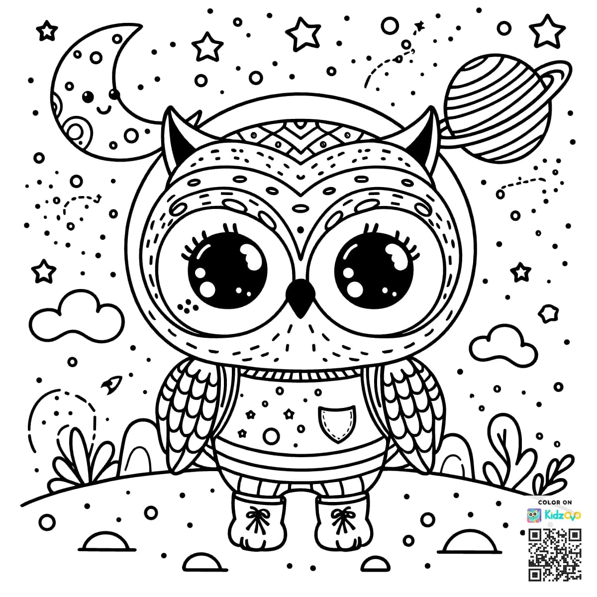 A Cute Owl in Space wearing a T-Shirt